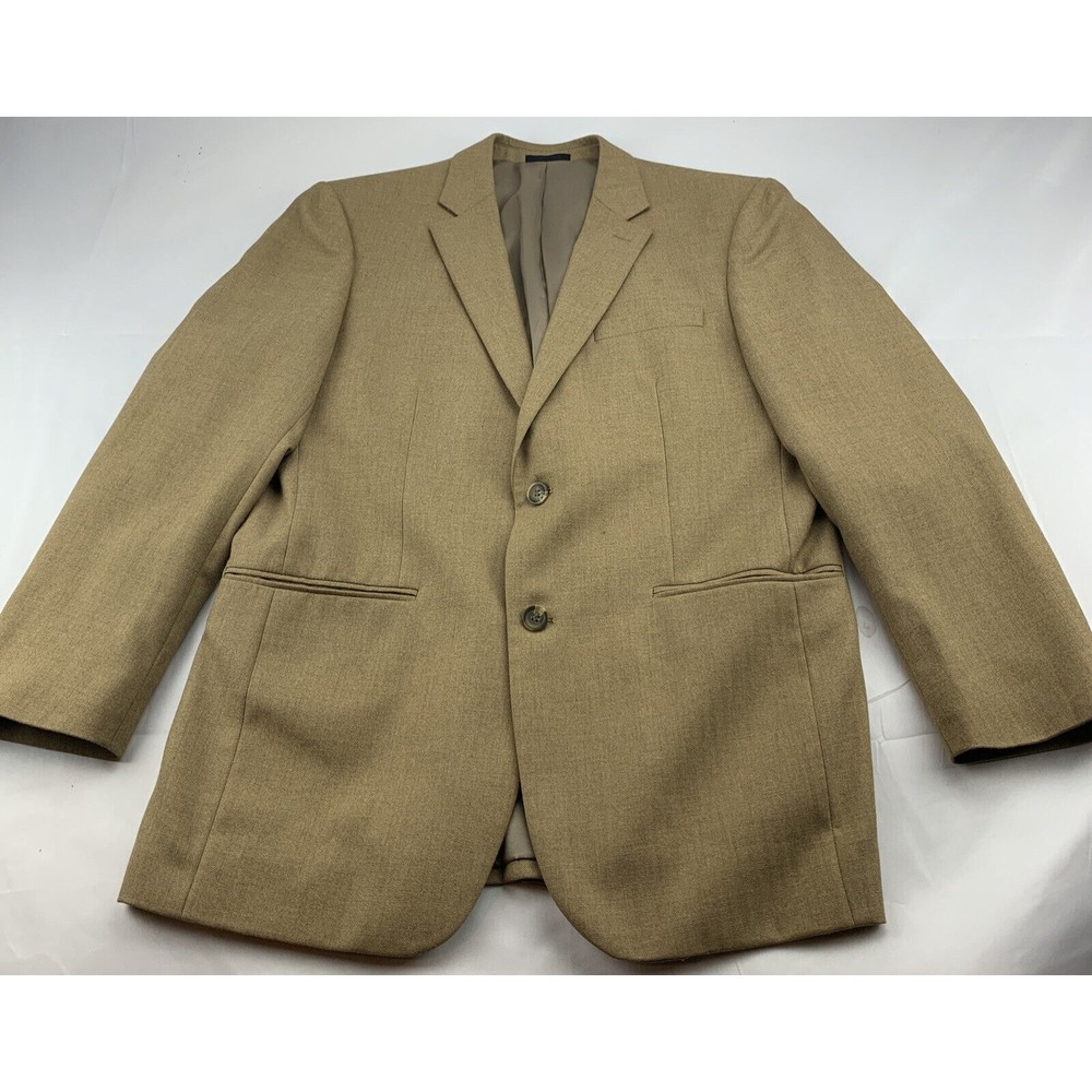 Andrew Fezza Mens Blazer 40R Brown Tan Polyester Sport Coat 2 Button Jacket